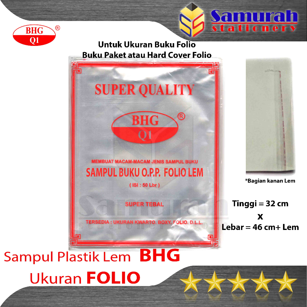 

Sampul Plastik OPP Lem BHG Ukuran Folio ( Untuk Buku Pelajaran Besar ) Per pak isi 50 Lembar