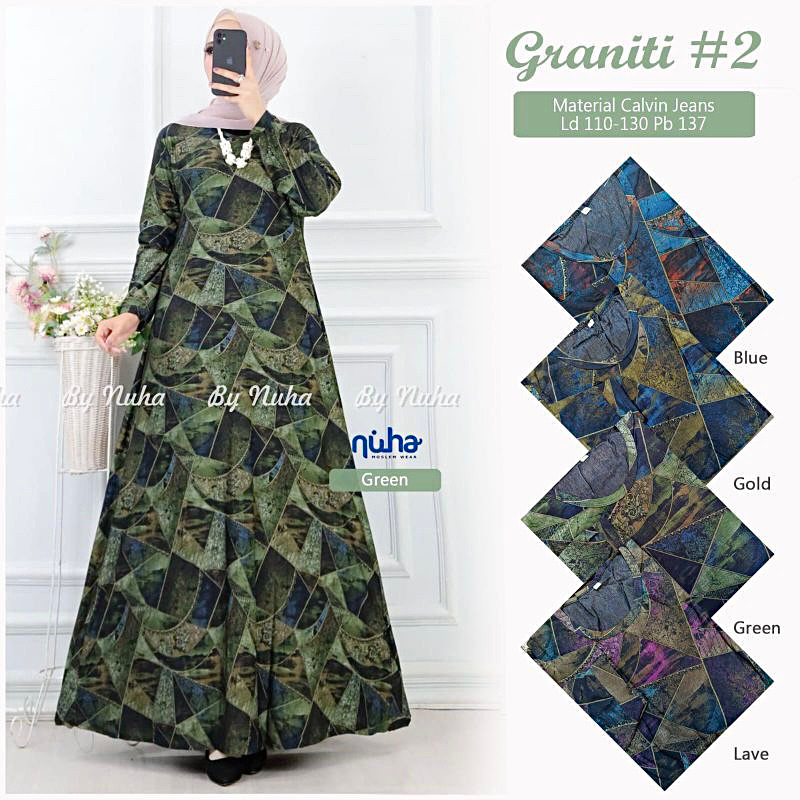 Elnara Maxy - Gamis Wanita Jumbo Calvin jeans Terbaru LD110-125 / Graniti / 023-7413