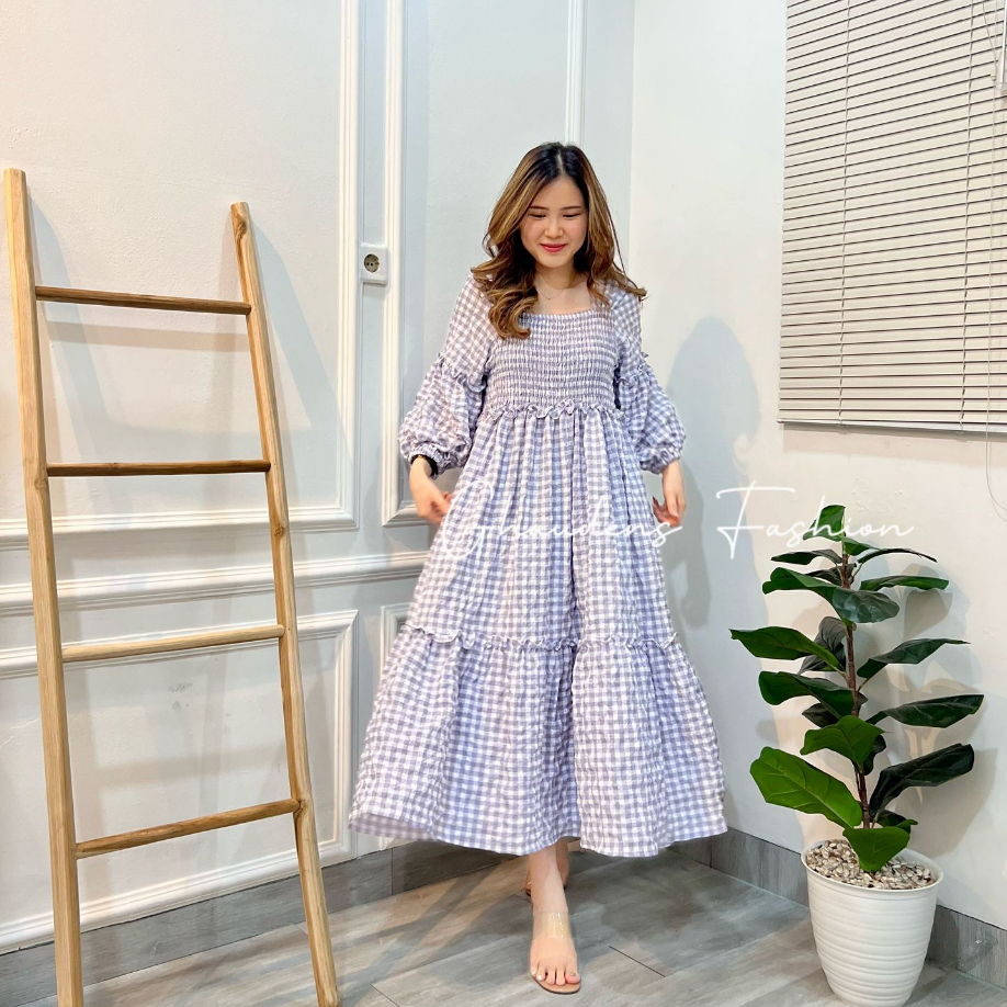 Ghaudens - Long Dress Korean Gingham Crincle 3115-7
