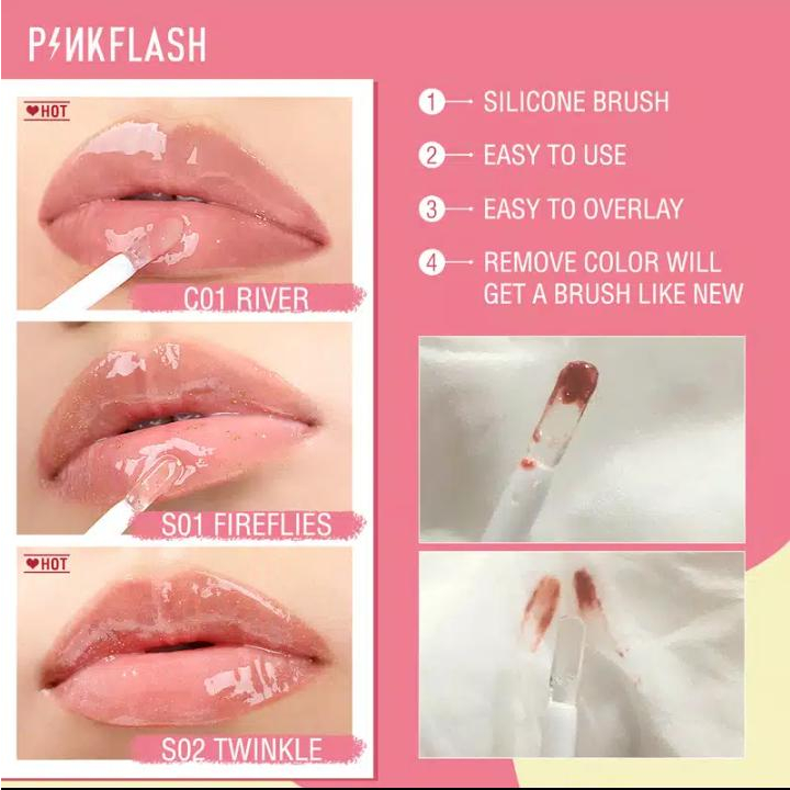 PINKFLASH Lip Gloss OhMyGloss Moisturizing Shine and Shimmer Plumping Lipgloss Lip Care Glasir Bibir