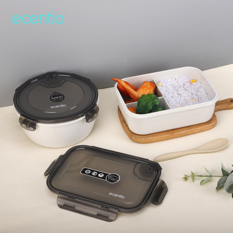 ecentio Kotak Tempat Makan 800ml/1300ml Lunch Box Set Free Sendok Garpu Transparant Bento Box 1300ml Tempat Makan BPA FREE