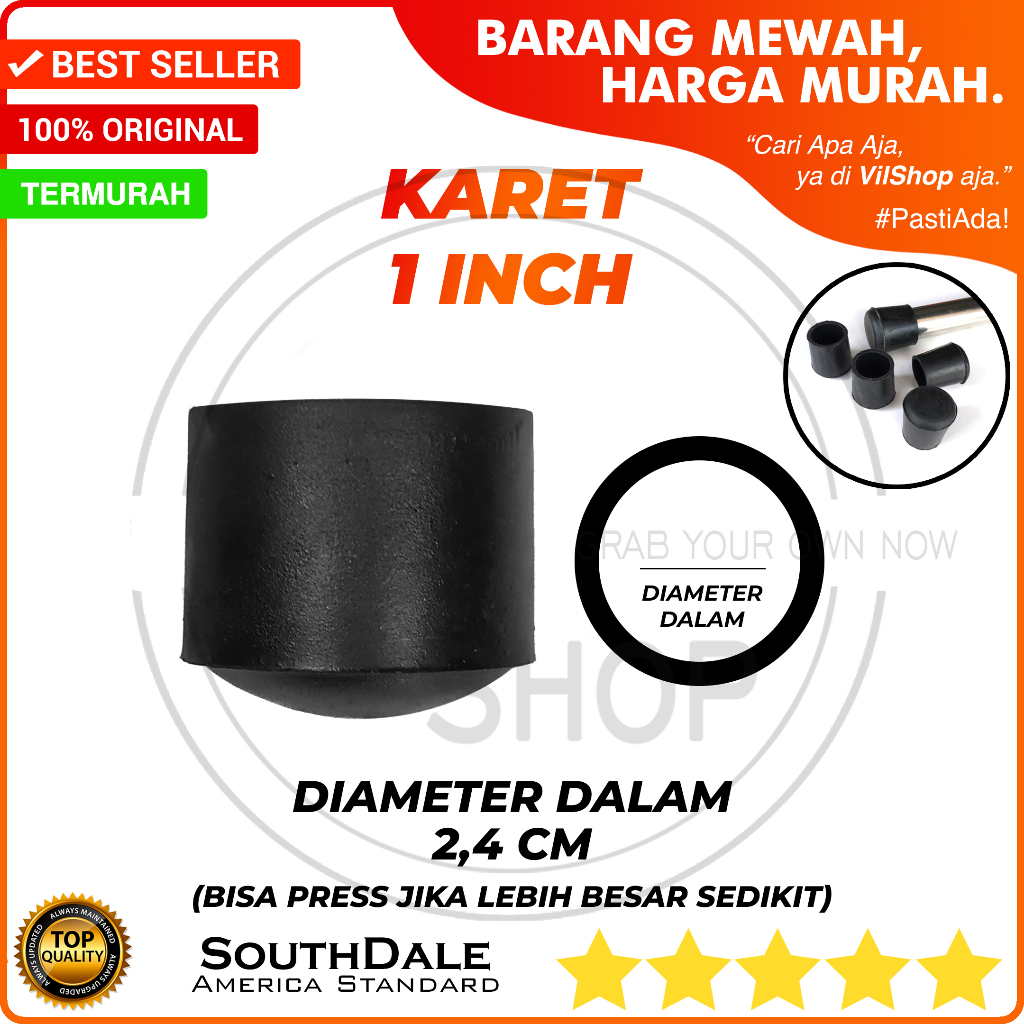 TAPAK KARET BULAT 1" DIAMETER DALAM 2,4 CM / ALAS KAKI PIPA BESI 1 INCH INCI 24 MM 24MM 2,4CM 2.4 CM