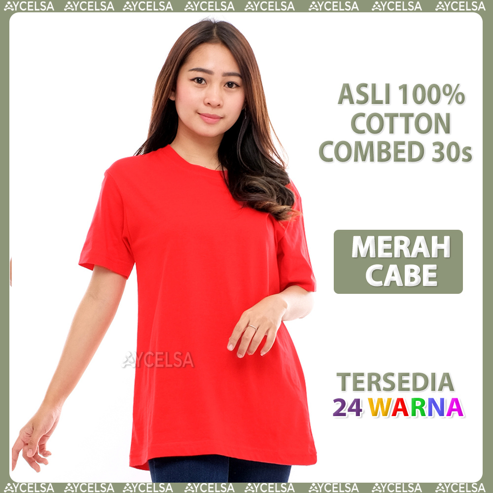 Kaos Polos Wanita Lengan Pendek Merah Cabe / Atasan Wanita Lengan Pendek Merah