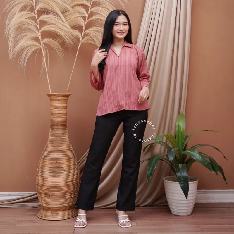 Kemeja Wanita Agatha Blouse Basic Lady Crush Oversize