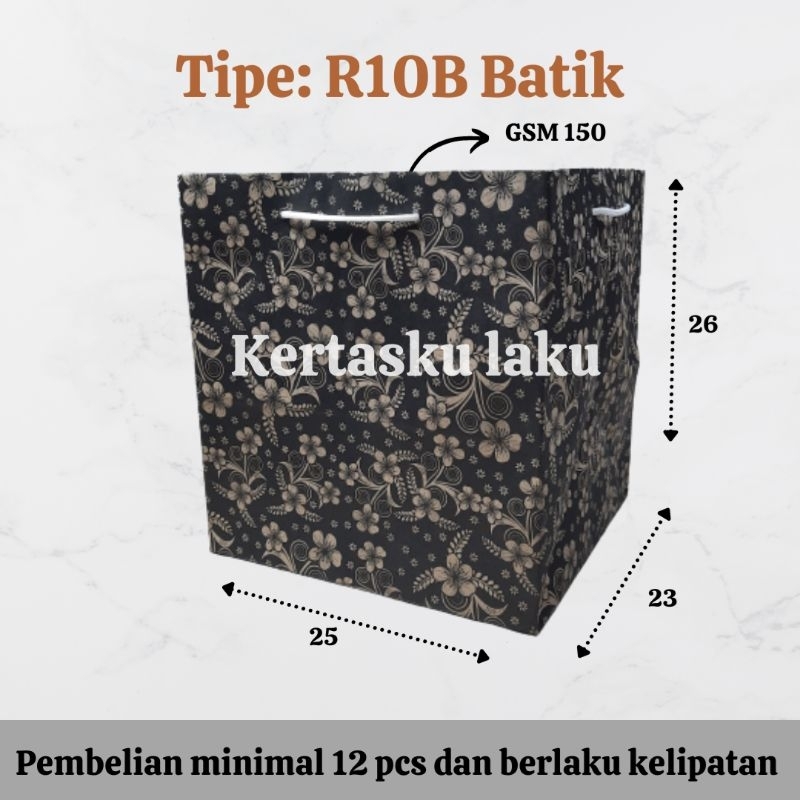 

Paper bag R10B Batik Hitam, Paper bag untuk kotak nasi 22x22, P25 L23 T26
