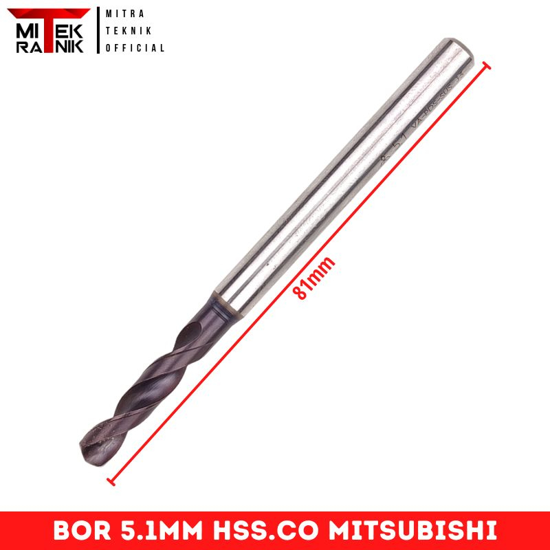 Mata Bor 5.1mm Panjang 81mm Bor Besi HSS.Co Mitsubishi