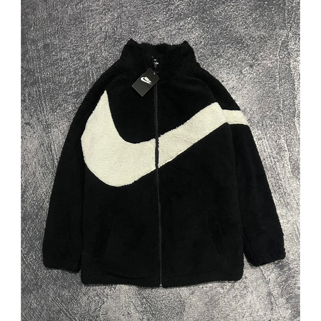 JACKET SHERPA NIKE BIG SWOOSH HALF ZIP JAKET TRACKTOP BULU DOMBA NIKE PRIA WANITA CREAMSU FULLTAG & 