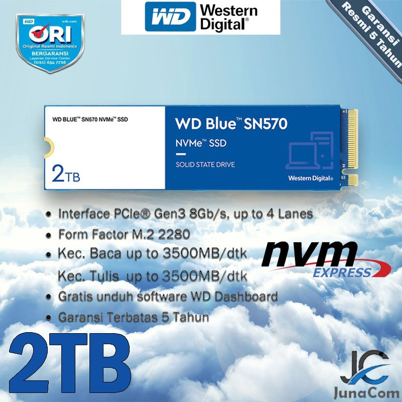 WD BLUE SSD SN570 2TB - M2 NVME 2280 - Up To 3500 MB/s - Original