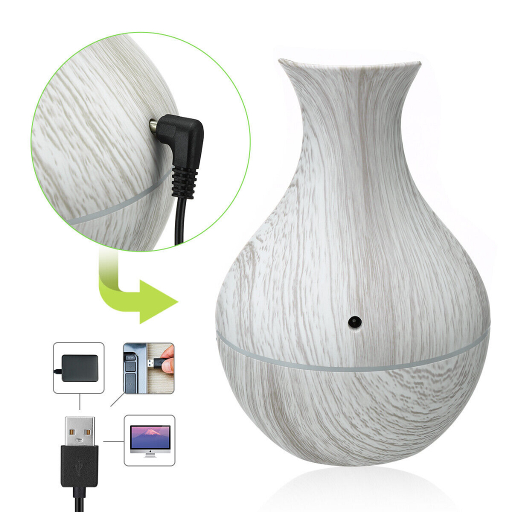 Humidifier Diffuser Aromaterapi Essential Oil Aromatherapy Disfuser Ultrasonic Pelembab Udara Pengharum Ruangan Vase Putih