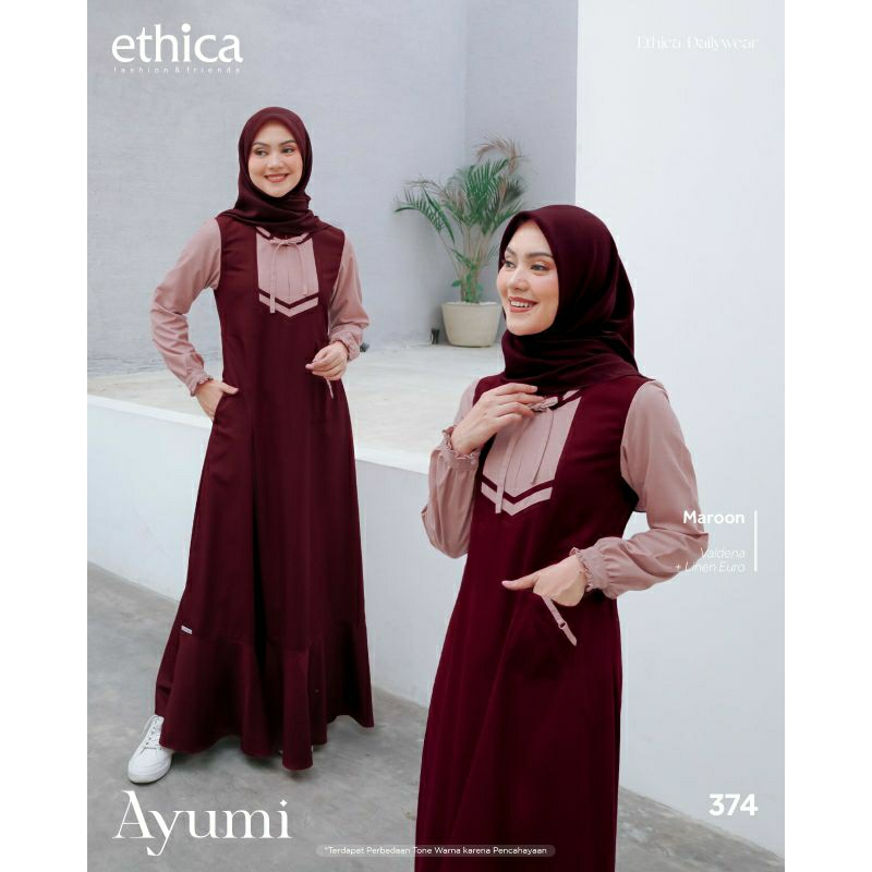 Ethica Ayumi 374 Silver Blue Ethica Ayumi 374 Classic Blue Ethica Ayumi 374 Maroon Baju Muslim Gamis Dress Premium Terbaru Ori Lebaran 2023