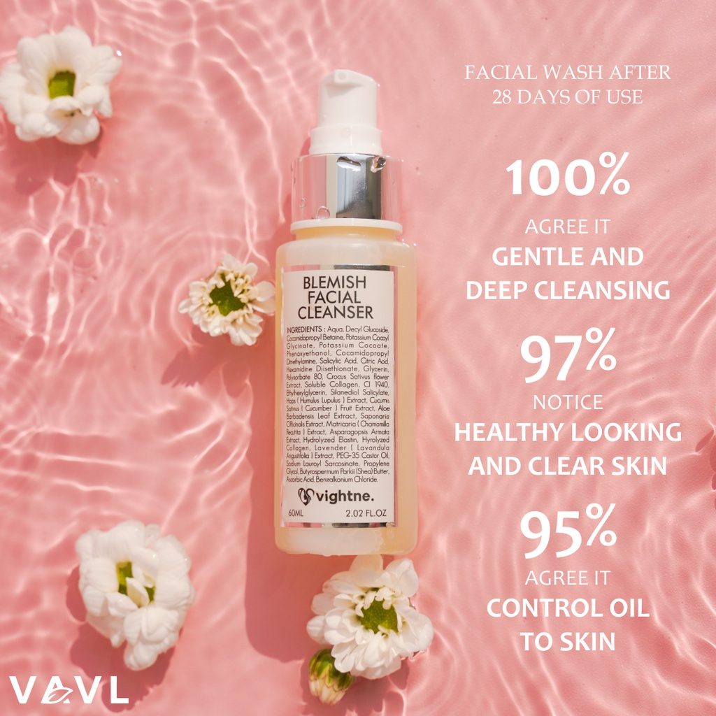 VAVL Paket Beauty Water Vightne Blemish Serum Facial Cleanser Perawatan Jerawat Wajah Kulit Glowing