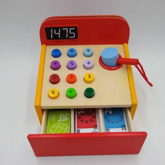 (DEFFECT) Wooden Cashier Machine Wooden Toys Mainan Kayu Kasir Mainan Rumah Rumahan Anak Mainan Edukasi