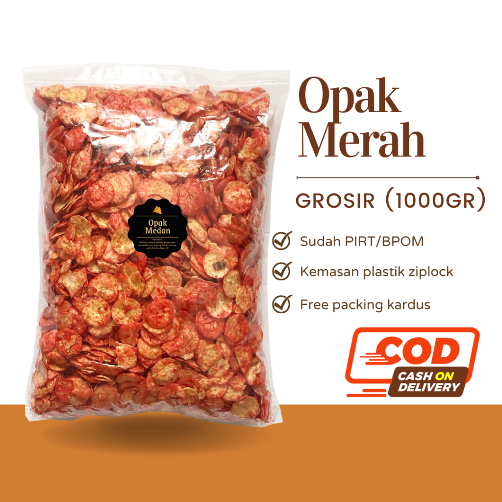 [DELISH SNACKS] Opak Medan Merah (Grosir) 1000gr / 1kg Kiloan Snack Cemilan Camilan Pedas Manis / Opak Singkong Mini