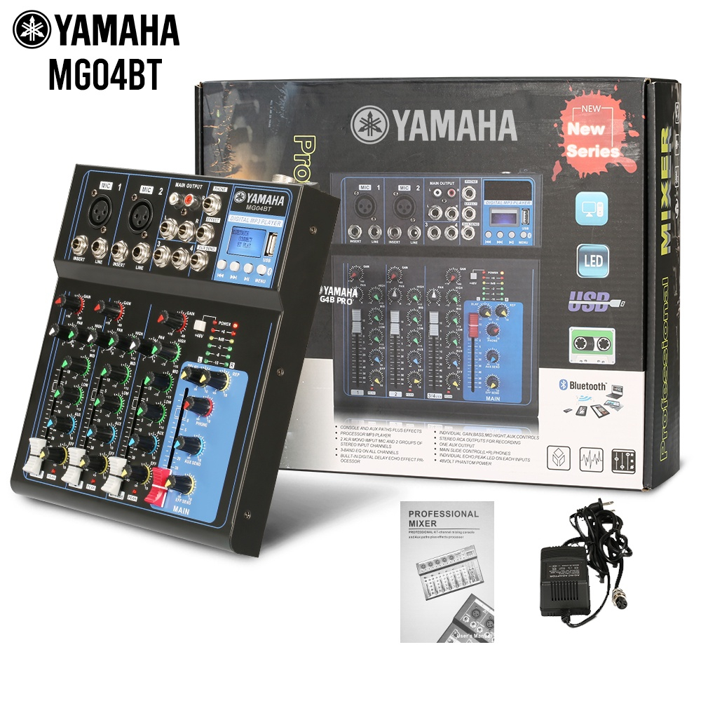 AUDIO MIXER YAMAHA MG04BT SBLUETOOTH,USB,RECORD,SOUNDCARD,REVERB Mixer audio saluran MIXER 4 Channel
