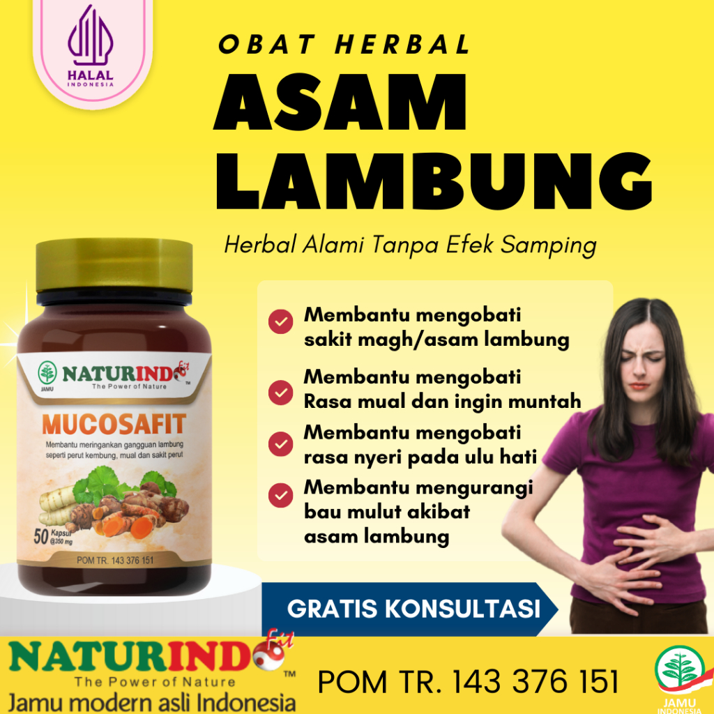 Obat asam lambung maag herbal gerd sakit perut magh sembelit kembung tukak lambung nyeri ulu hati Mucosafit Naturindo