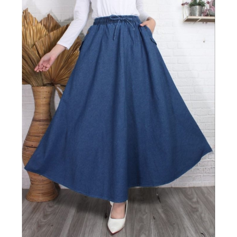 NFM Rok Jeans Rok Denim Rok Payung Rok Lebar Rok Maxi