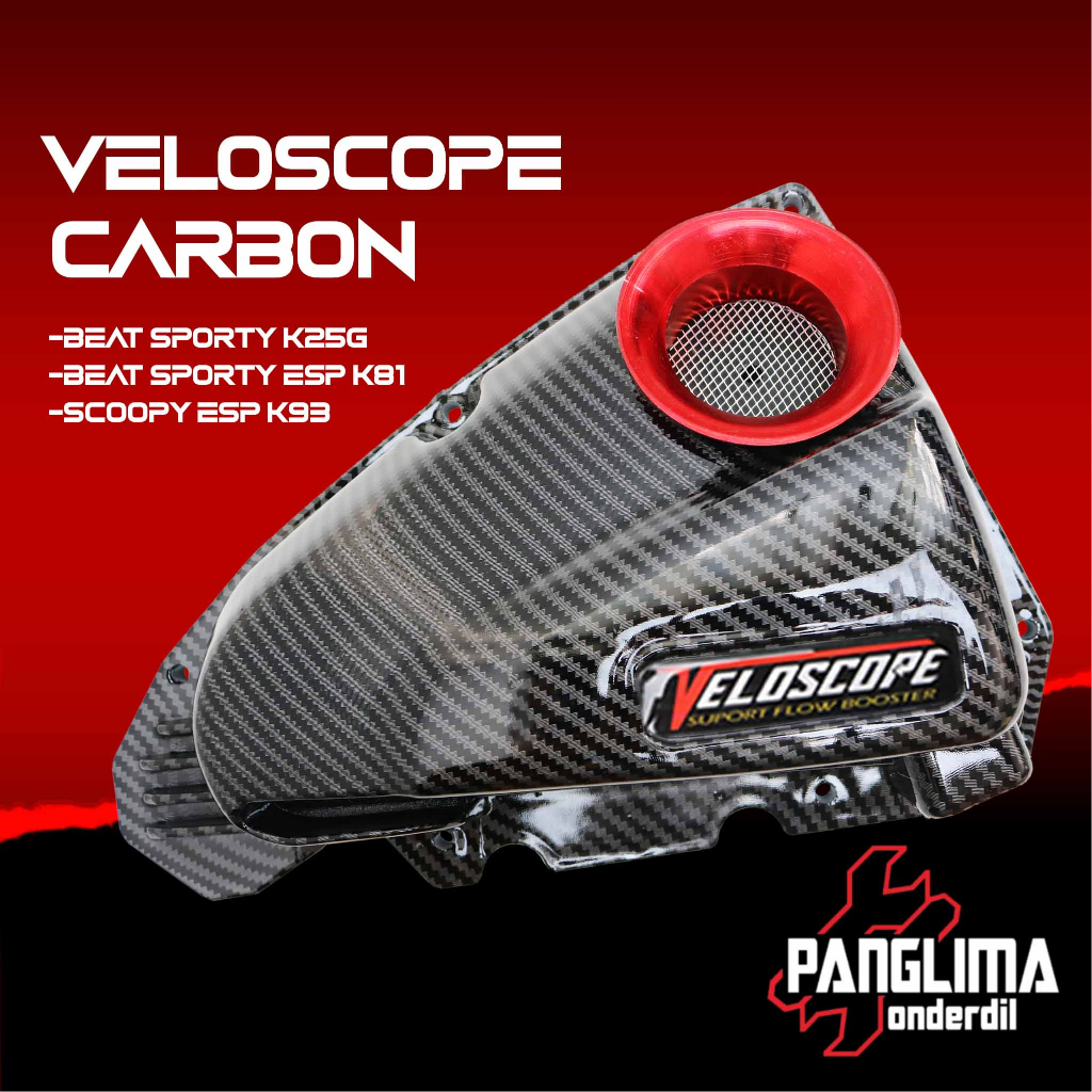 Tutup Box Filter Veloscope Carbon Beat eSP K25 K81 Street Sporty 2014 2020 &amp; Scoopy eSP K93 2017 2020 &amp; Vario 110 eSP 2015 2019 Cover Penutup Boks Saringan Hawa Udara Variasi Custom Corong Karbon Velocity Rapet Bolong Tertutup Rapat Terbuka