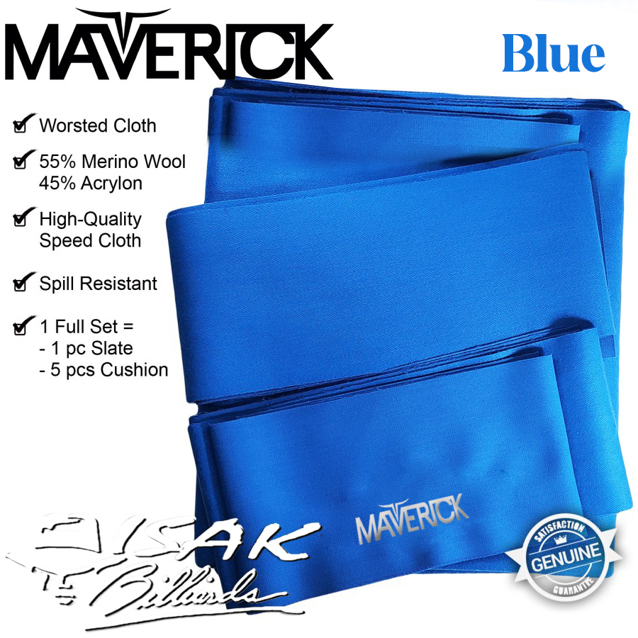 Maverick Billiard Cloth Blue 9-ft - Worsted Kain Laken Meja Biliar 9ft