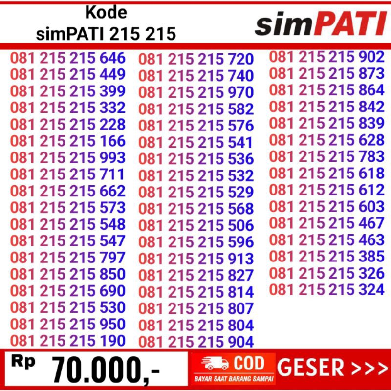 nomor cantik telkomsel simpati 215 215