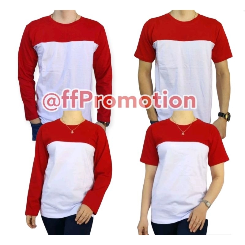KAOS MERAH PUTIH KAOS KEREN KAOS KOMBINASI OBLONG MERAH PUTIH POLOS TANPA SABLON PENDEK LENGAN PANJA