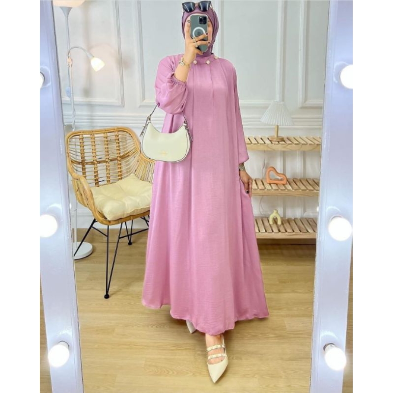 ANDINI DRESS SANTORINI SILK POLOS AKSEN MANIK MUTIARA