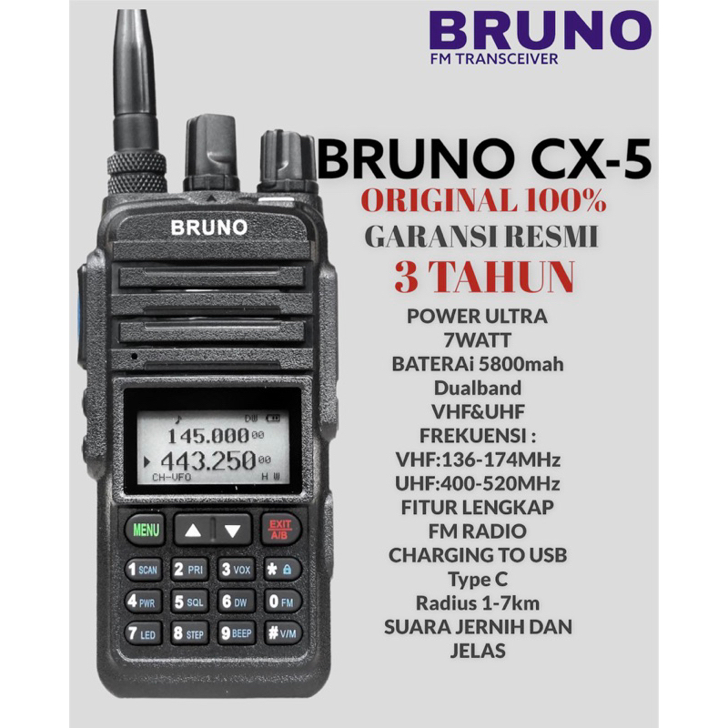 HT BRUNO CX5 DUALBAND VHF DAN UHF WALKIE TALKIE