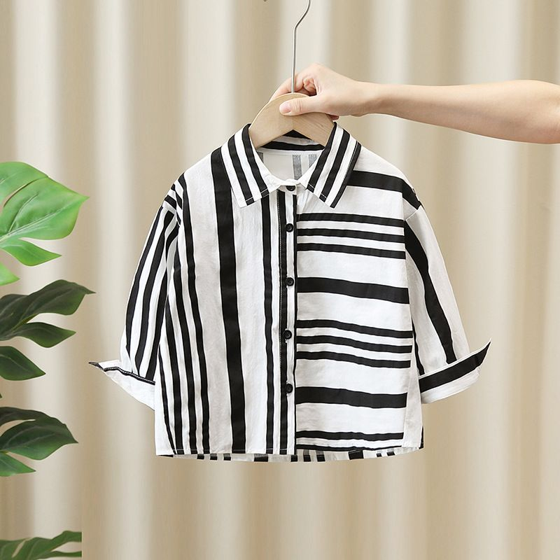 baju atasan kemeja anak motif garis hitam putih usia 6  bulan-5 tahun premium keren