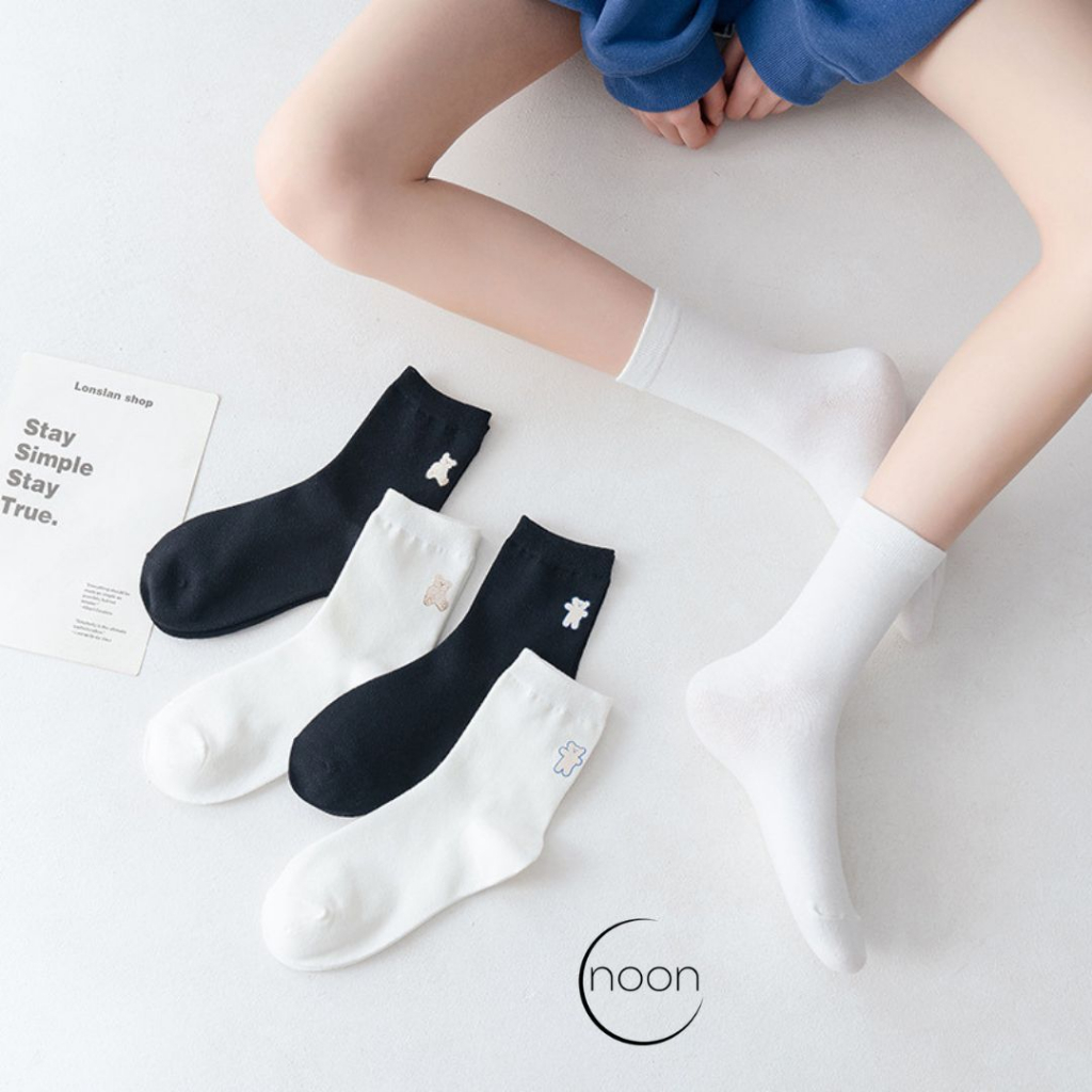 NOON ( replica / 복사 ) Kaos Kaki Wanita Korea Dewasa Atas Mata Kaki Motif Lucu Anti Slip Korean Style Hitam Putih Polos Ankle Socks Sneakers Ballet SMA Yoga Miniso Pound Kerja Sport Muslimah Sekolah Korea Olahraga Perempuan Imut Import Grosir Lusinan Murah