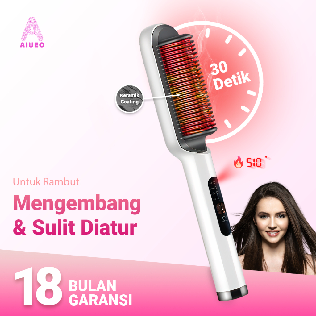 [GARANSI 18 BLN] •  AIUEO Catokan  Sisir Pelurus Rambut - Catokan Sisir Meluruskan Rambut Mudah Diatur Hair Straightener 801 Low Watt