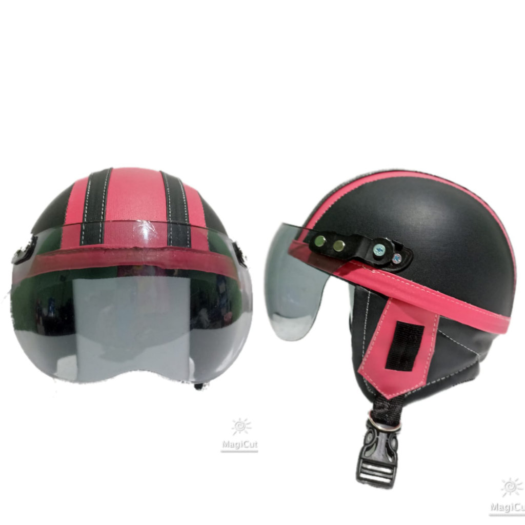 HELM ANAK USIA 1-4 TAHUN POLOS GARIS PLUS KACA FREE BOX