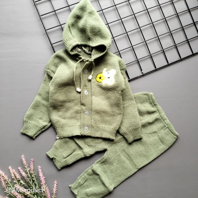 setelan jacket rajut bayi polos 0-6 bulan