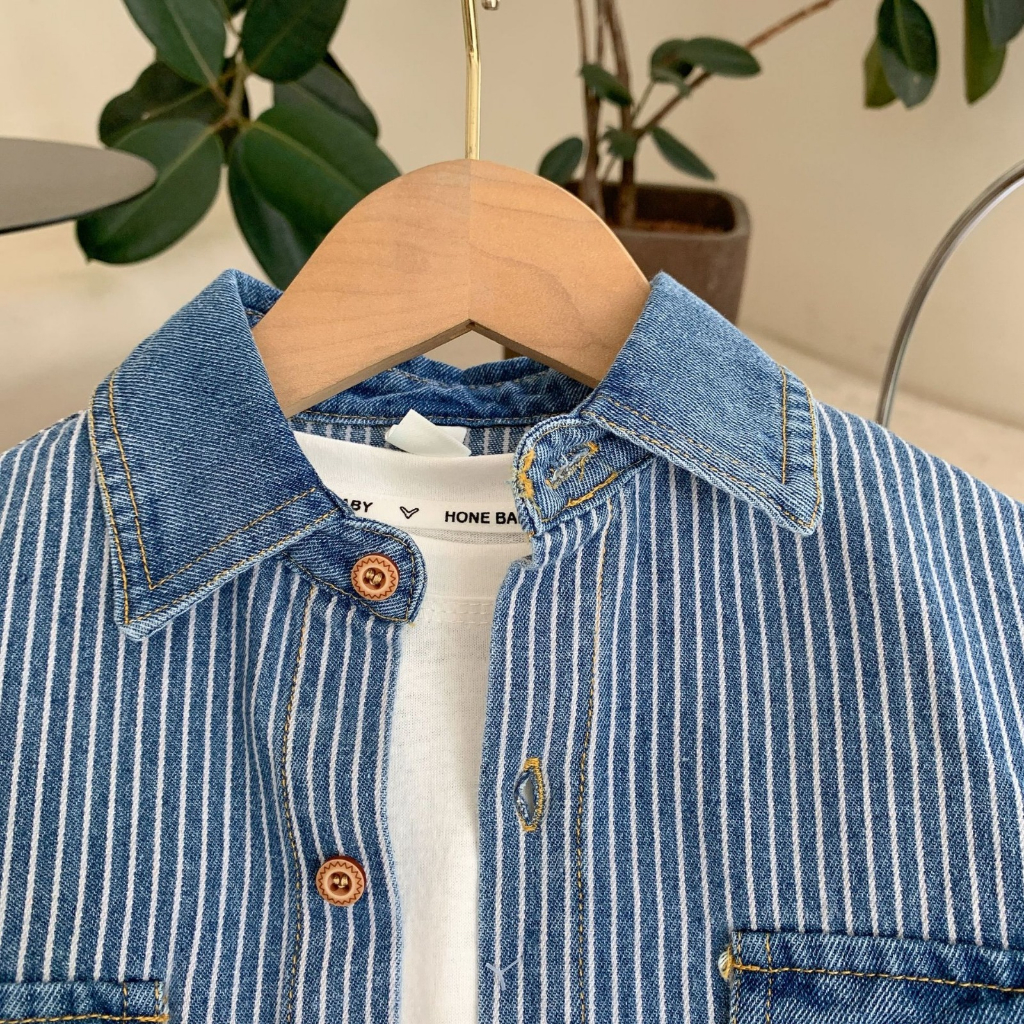 Atasan kemeja anak laki laki MOTIF DENIM SALUR usia 6 bulan - 5 tahun keren