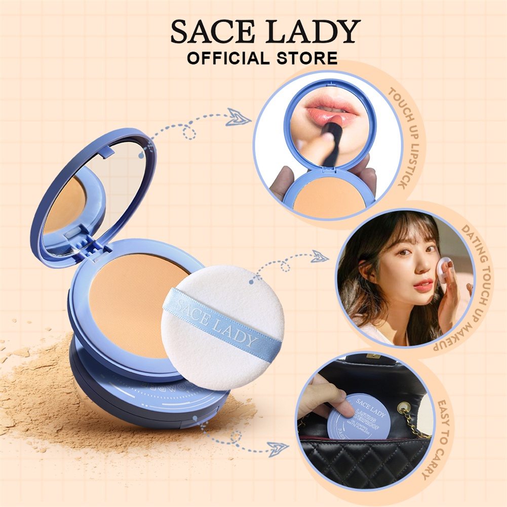 SACE LADY Waterproof Pressed Powder Matte Flawless Lightweight Oil-Controlling Makeup - 8gr