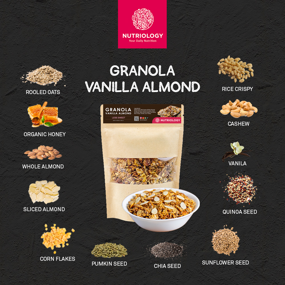 Granola 140 gr LESS SWEET Nutriology Sereal Sehat Makanan Diet Crunchy Lengkap Murah Bergizi Alami Natural High Quality