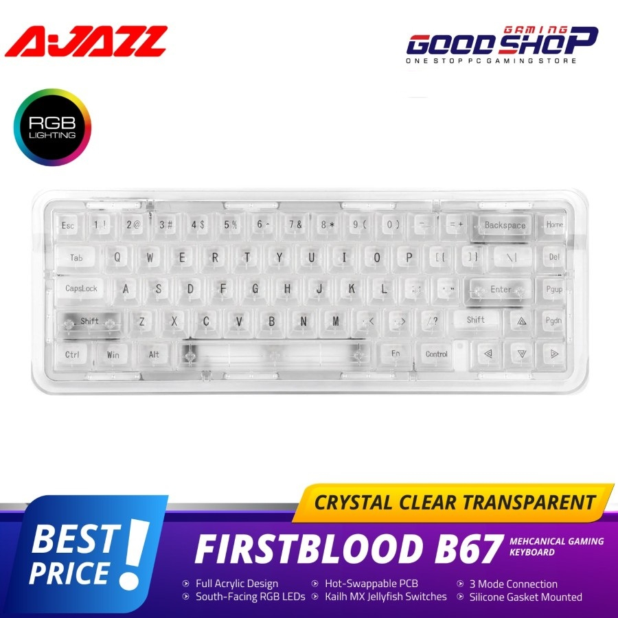 AJAZZ Firstblood B67 Crystal Clear Transparent - Gaming Keyboard