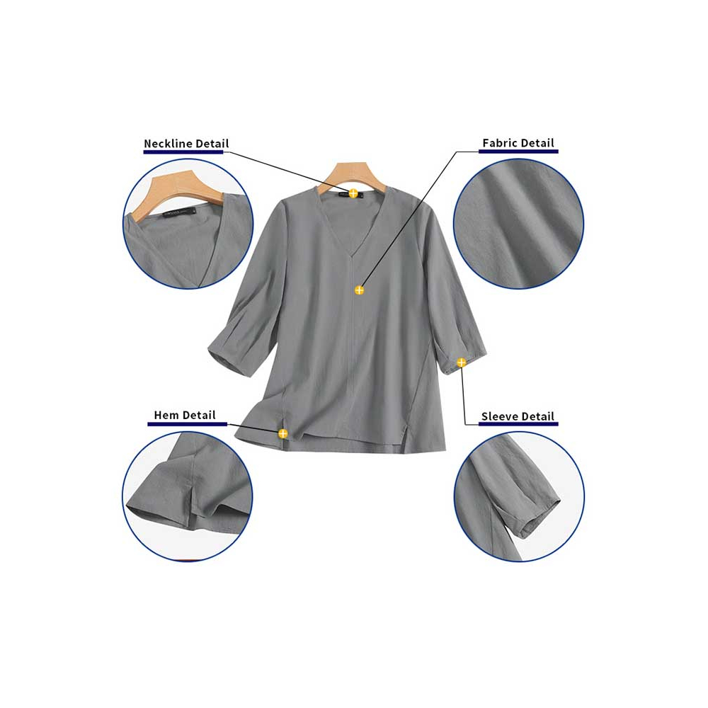 ZANZEA Women 3/4 Sleeved V-Neck Holiday Baggy Causal Solid Color Blouse