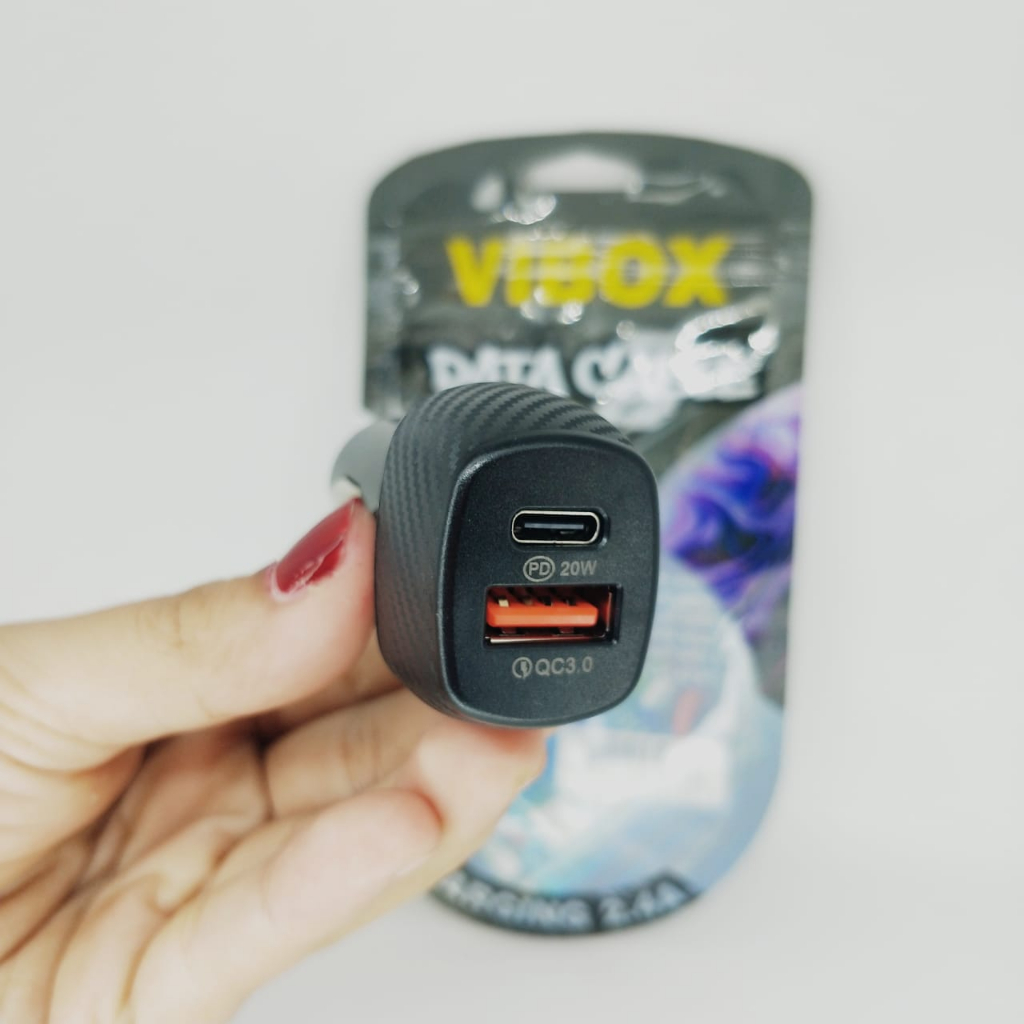 Batok Saver vibox CC02P / ZDL002 2 Lubang Usb A &amp; Type C CAR CHARGER dual port output high quality smart power delivery for mobile phone BY SMOLL