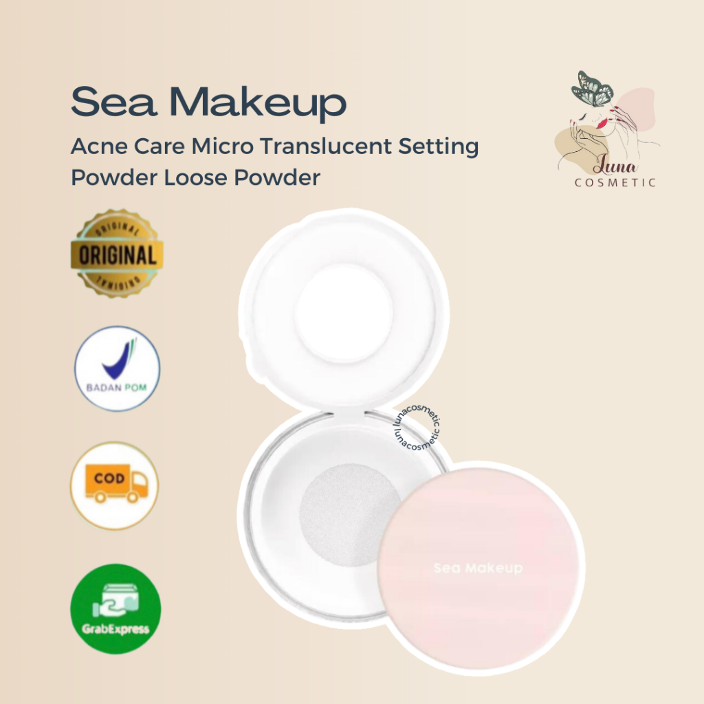 Sea Makeup Acne Care Micro Translucent Setting Powder Loose Powder Bedak tabur untuk Kulit Berjerawat Membantu menyamarkan tampilan pori-pori