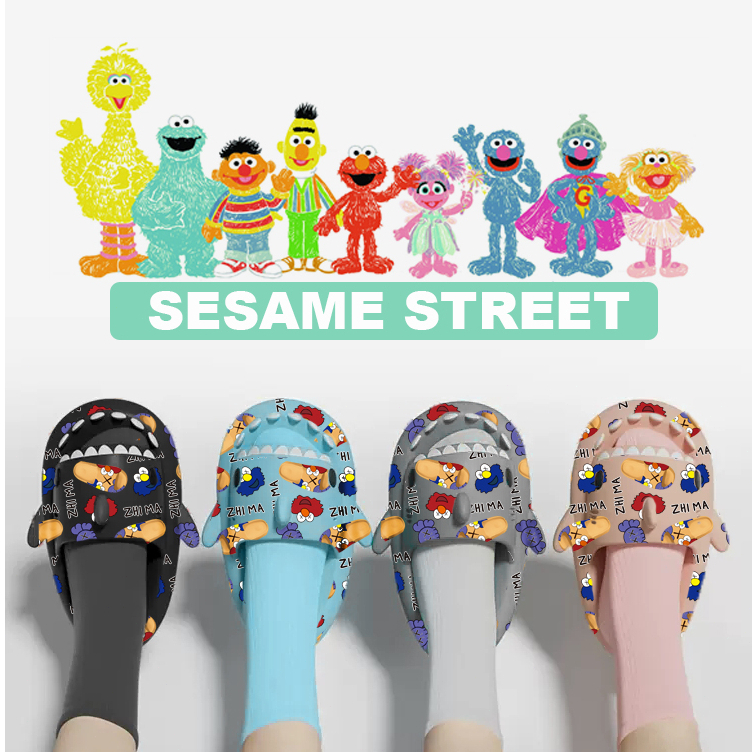 Sesame Street-Sandal Hiu Pria Dewasa Sendal Shark Sandal Couple Rumah Sendal Paus Eva Lembut Ringan Nyaman Sandal Pasangan Korea Size 36-45