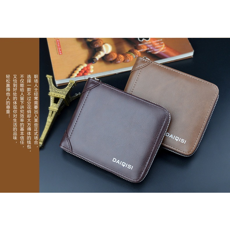 IMPOR DAIQISI YX602 DOMPET UANG LIPAT PRIA DENGAN ZIPPER SLETING ADA TEMPAT KOIN BAHAN LEMBUT TEBAL