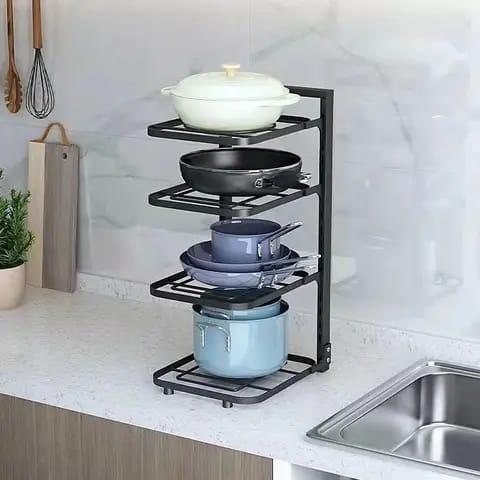 Rak Panci Wastafel Dapur Di Bawah Rak Rak Pot Rak Panci Susun Rak Bawah Wastafel Rak Dapur Stainless Steel (3/4/5 Tingkat)