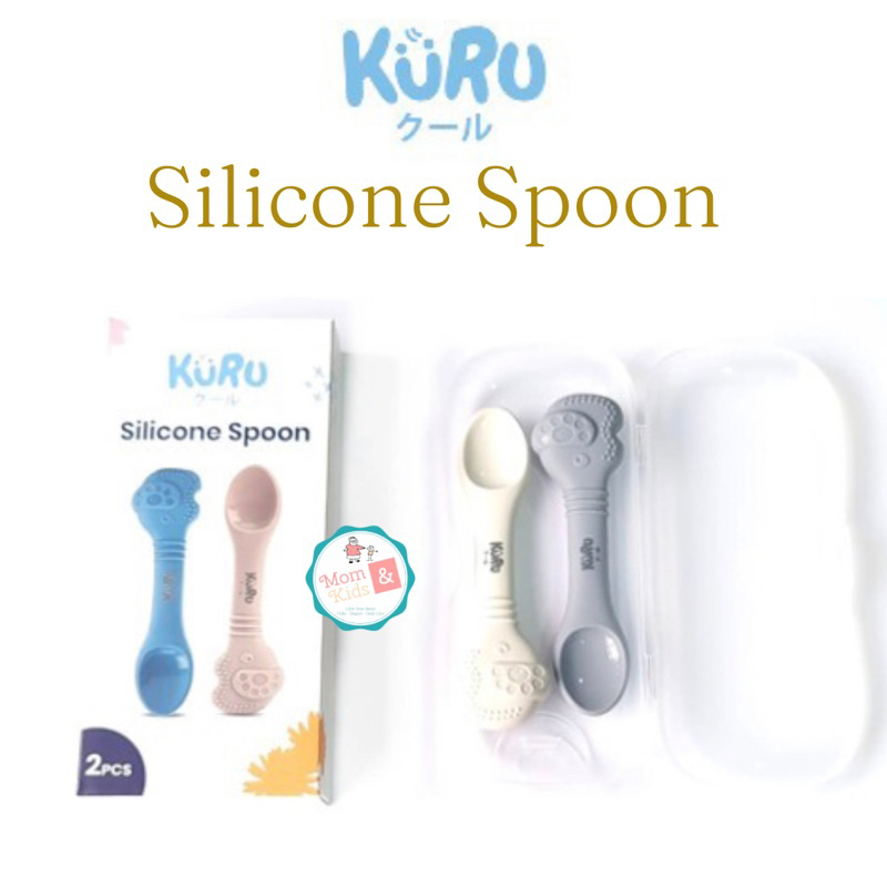 KURU Baby Silicone Spoon Set ( Isi 2 pcs ) | Sendok Makan Silikon Bayi