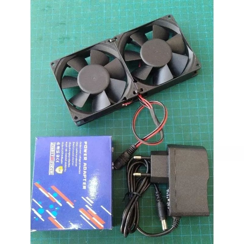 Kipas Double fan 9x9cm Highspeed + adaptor 12v berkualitas