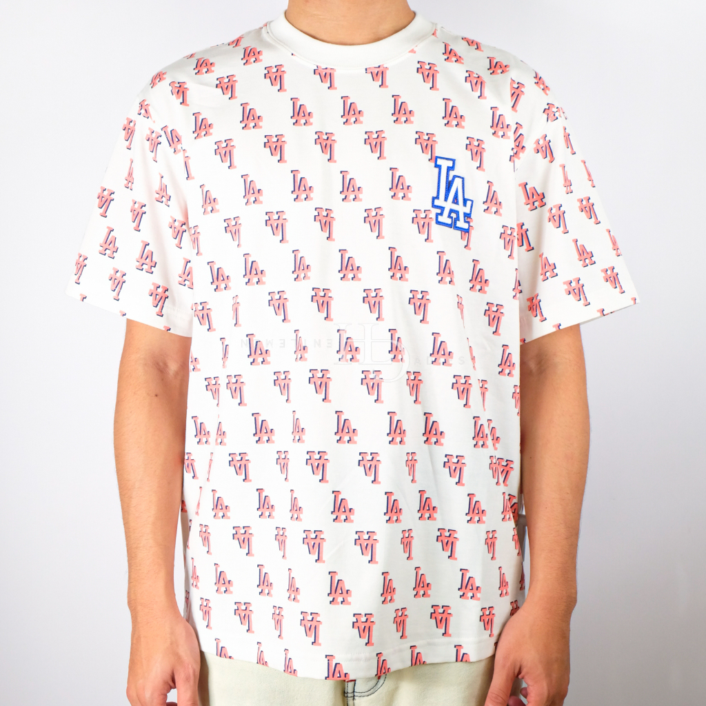 MLB LA Dodgers Basic Monogram All Over Tee White/Red