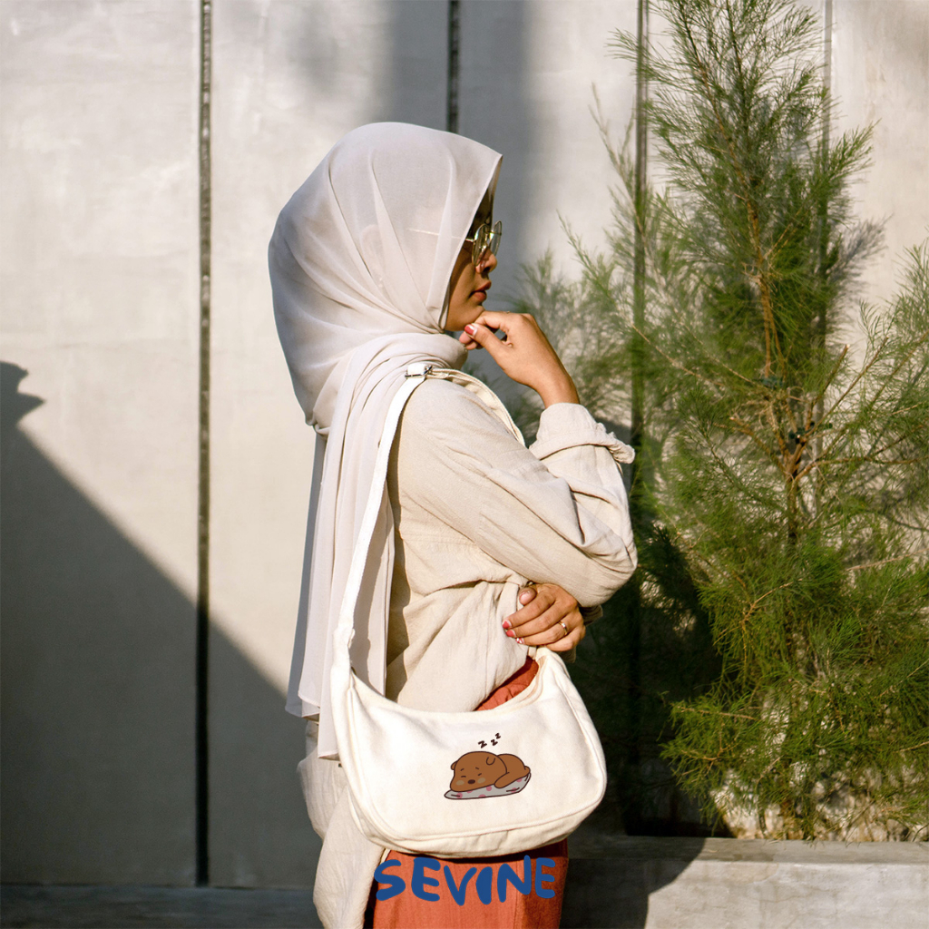 Sevine Luna Sling Bag Tas Selempang Wanita Tas Wanita Kuliah Kanvas Resleting Shoulder Bag Hand Bag - SLA