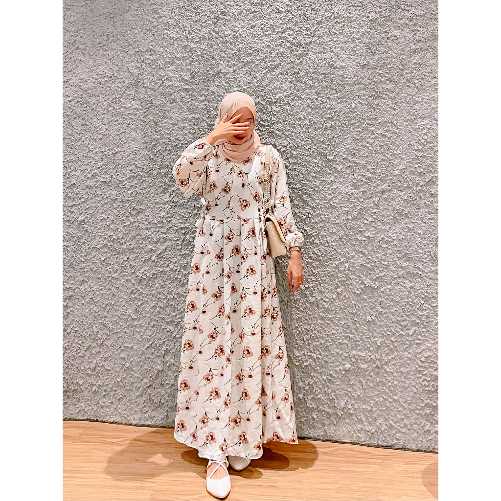 Gamis Lyodra korean Style fashion Crinkle Motife Bunga Muslim Remaja 2023