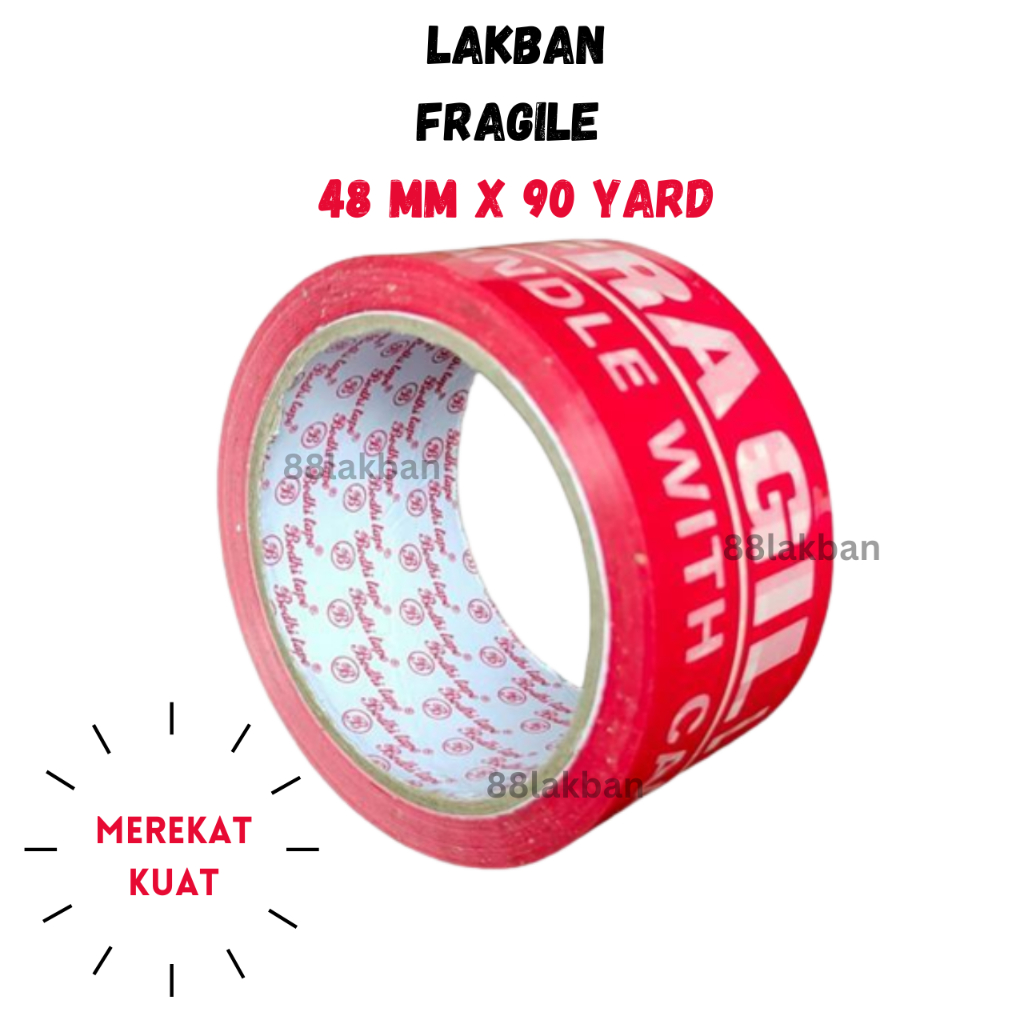 

Lakban Fragile Jangan Di Banting 48 MM x 90 Yard / Lakban Fragile Kamaru Tape Merah