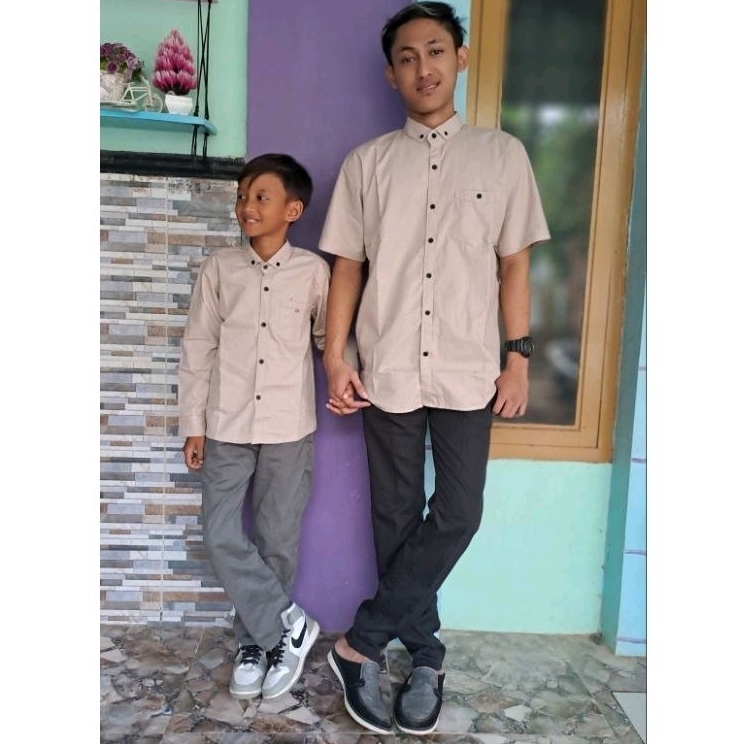 KEMEJA COUPLE AYAH &amp; ANAK WARNA CREAM KATUN SIGARET PREMIUM(HARGA SATUAN)