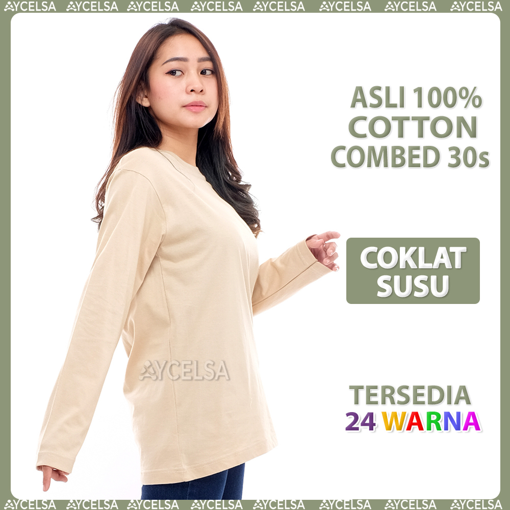 Kaos Polos Wanita Lengan Panjang Coklat Susu / Atasan Wanita Lengan Panjang Milo