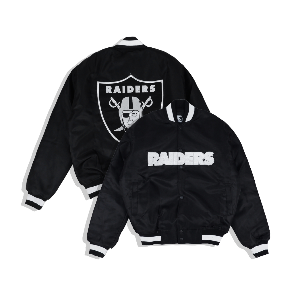 VARSITY JACKET RAIDERS BLACK BIG SHIELD NFL AMERICAN FOOTBALL VINTAGE FULL TAG LABEL